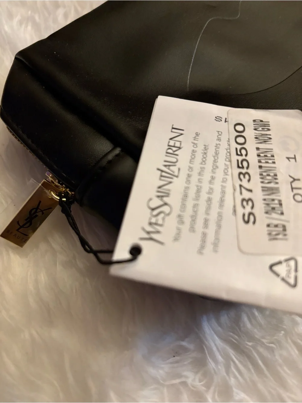 Yves Saint Laurent Black Leather Zip Toiletry Pouch with Lip Emboss